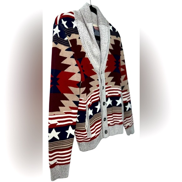 🤩 American Rag Stars Stripes Aztec Cardigan Button Up Sweater Patriotic Size S - Picture 2 of 8